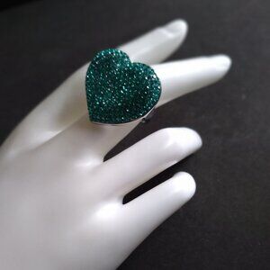 Big Bold & Beautiful Turquoise Crystal Heart Ring Set in Stainless Steel Band